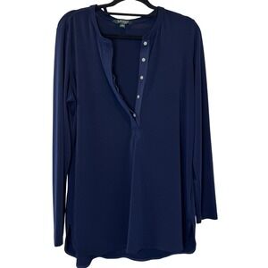 Lauren Long Sleeve Top Blouse Button Navy Relaxed Career Casual Large‎ Ralph